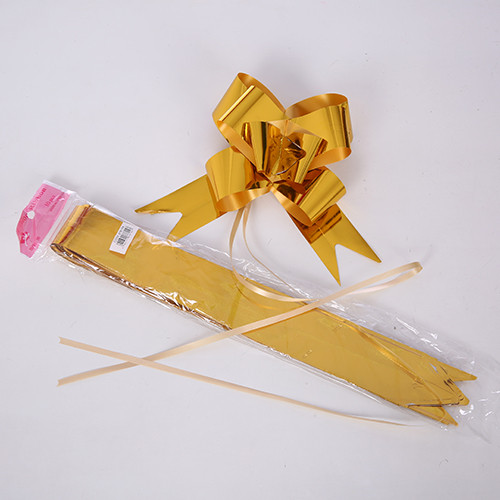 Ribbon Pull Bows Pattern 50mm (Poly) (Metallic Gold) - Pack of 10