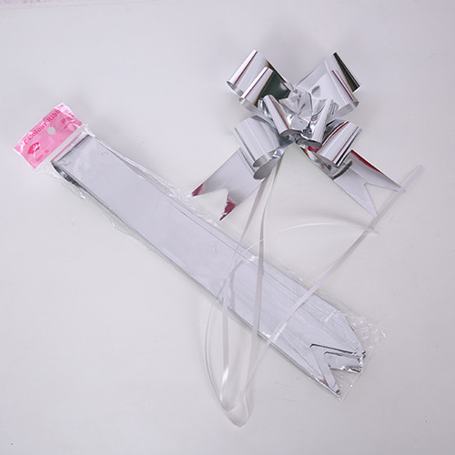 Ribbon Pull Bows Pattern 50mm (Poly) (Metallic Silver) - Pack of 10