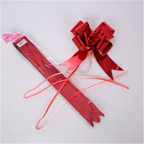Ribbon Pull Bows Pattern 50mm (Poly) (Metallic Red) - Pack of 10
