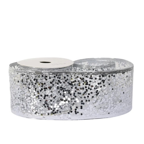 Glitter Mesh Ribbon 63mm x 10 yards (Silver) - Each