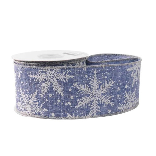 Ribbon Blue c/w White Snowflakes 63mm x 10yds (6/72) - Each