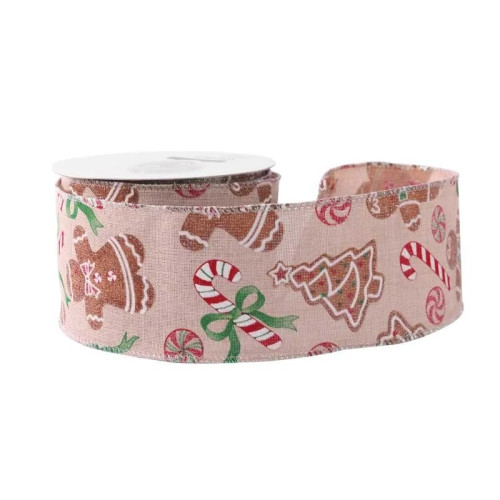 Ribbon Natural c/w Trees/Candy Canes 63mm x 10yds (6/72) - Each