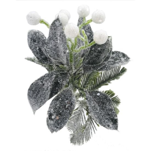 Glittered Mistletoe Pick 18cm (Green/White) - Each