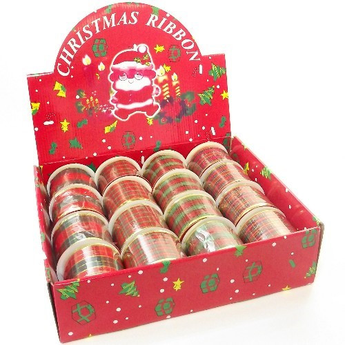 Ribbon Christmas Tartan Fabric Wired Edge 60mmx10yrds Assorted Patterns (Red/Green/Gold) (Pack of 16) - Each