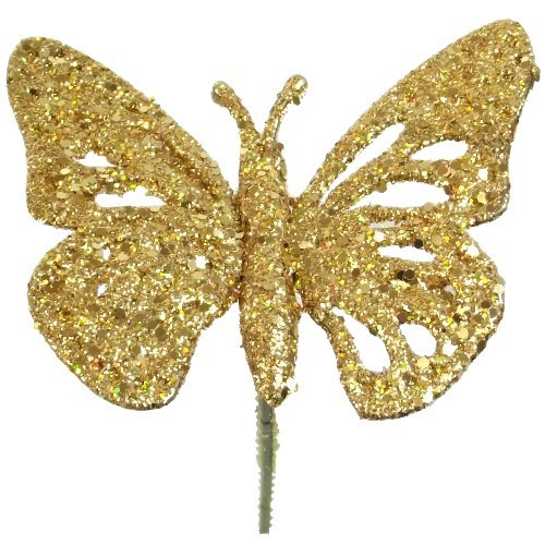 Plastic Butterfly Pick (Glittered Gold) - Each