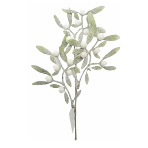 Glittered Mistletoe Spray 32cm (Green/White) - Each
