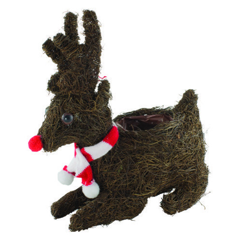 Christmas Sitting Reindeer With Scarf 26cm - Each