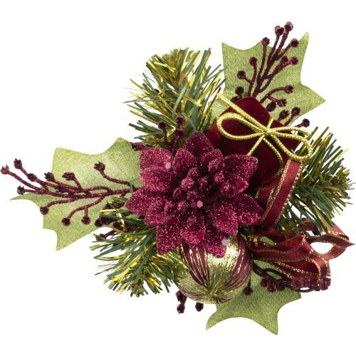 Christmas Pick Glitter Poinsettia Giftbox and Ribbon (Burgundy) (Pack of 12)