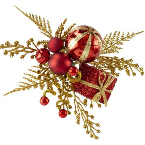 [01] Christmas Pick Fern and Parcel (Red/Gold) (Pack of 12)