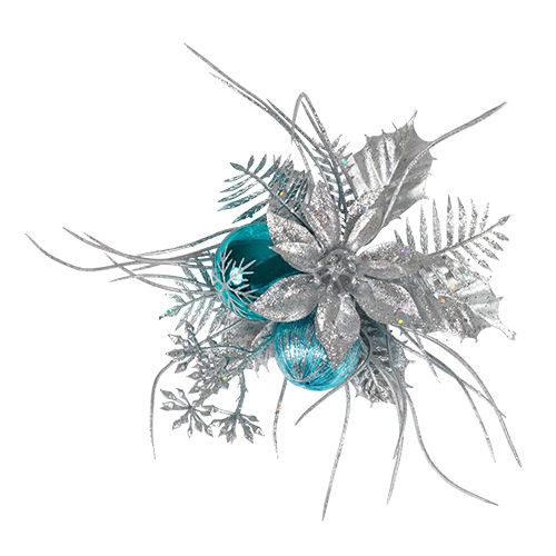 [15] Stain Holly & Fern/Mixed Ball/Poinsettia/Grass (Blue/Silver) - Pack of 12