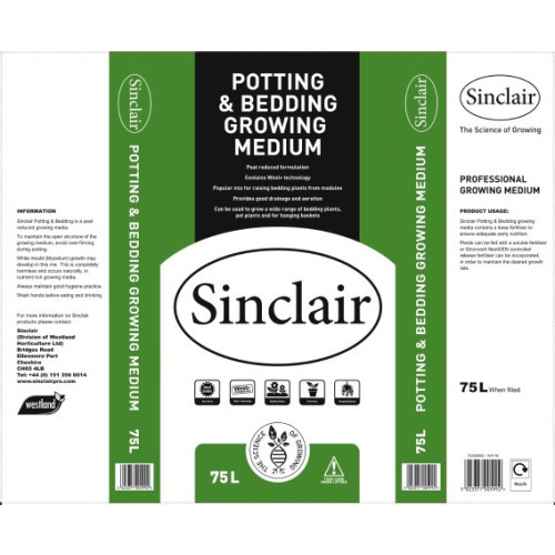 Sinclair Pro Potting & Bedding Peat Reduced Compost [75L] (45/P) - Each