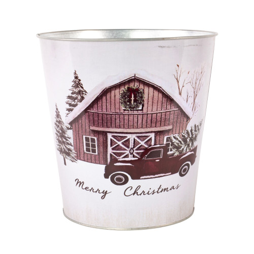 Tin Pail Merry Christmas Car Scene 16cm (48/B) - Each
