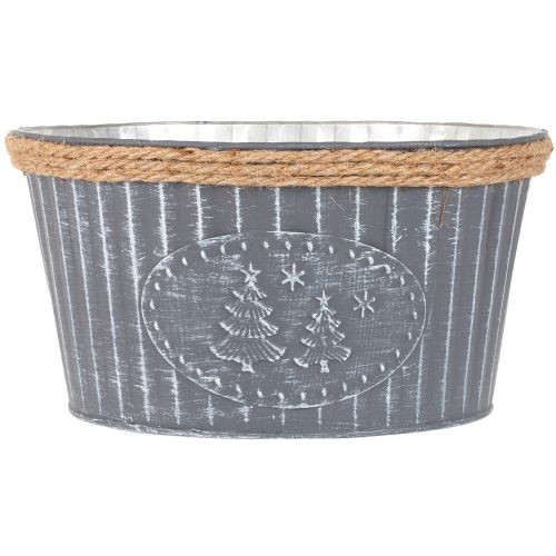 Tin Bowl Christmas Tree Emblem with Rope Top 23cm (Slate) - Each