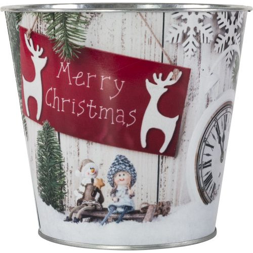 Tin Pail Snow Scene 15cm - Each