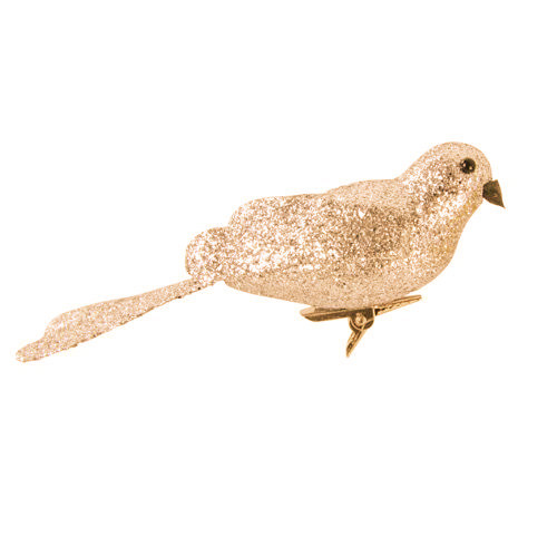 [23] Christmas Glitter Bird Clip On (Gold) - Pack of 12