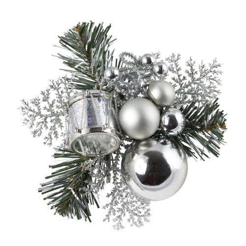 [13] Christmas Pick Drum & Baubles (Silver) (Pack of 12)