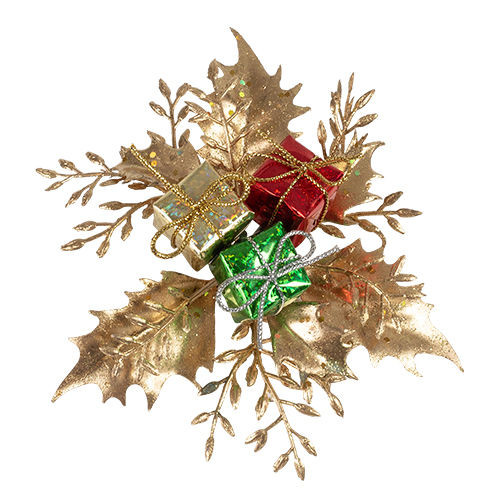 [19] Stain Holly & Fern/Gift Box (Gold/Red/Green) - Pack of 12